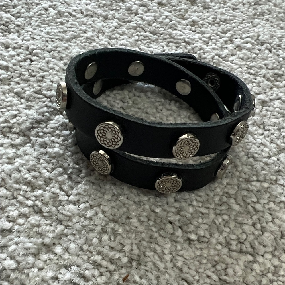 Black Leather Wrap Bracelet with Silver Accents
